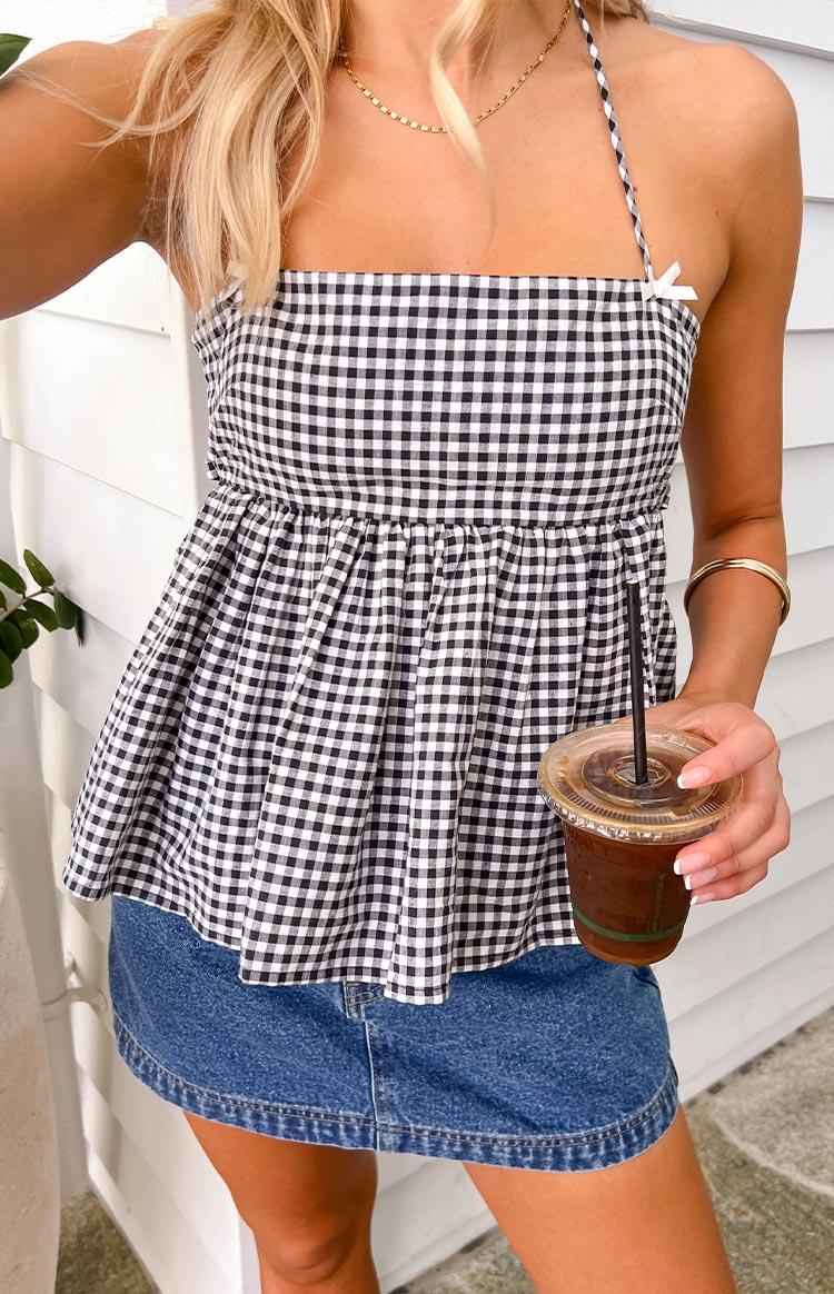 Aspen Black Gingham Halter Top Image