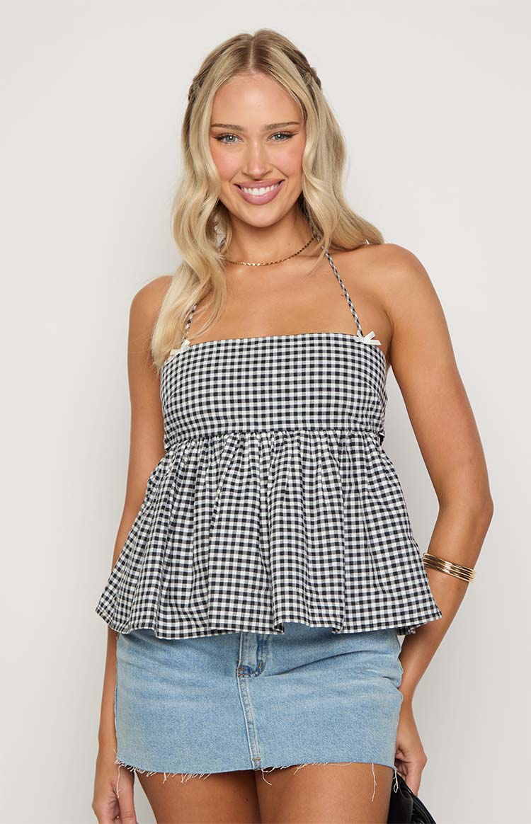 Aspen Black Gingham Halter Top Image