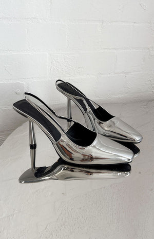 Billini Belinda Silver Chrome Heels