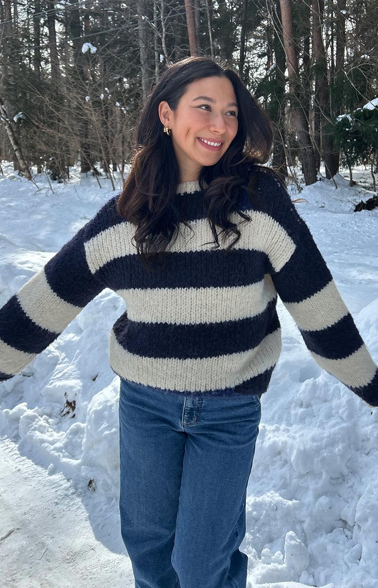 Cotton Candy Navy Stripe Knit Jumper Image