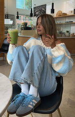 Delvey Light Blue Striped Chunky Knit Sweater Image