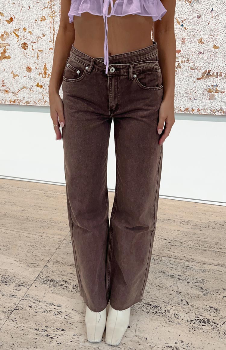 Kansis Brown Uneven Waist Jeans Image