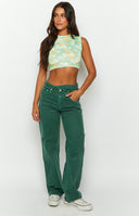 Kansis Green Uneven Waist Jeans