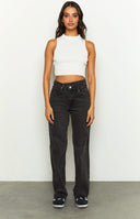 Kansis Washed Black Uneven Waist Jeans