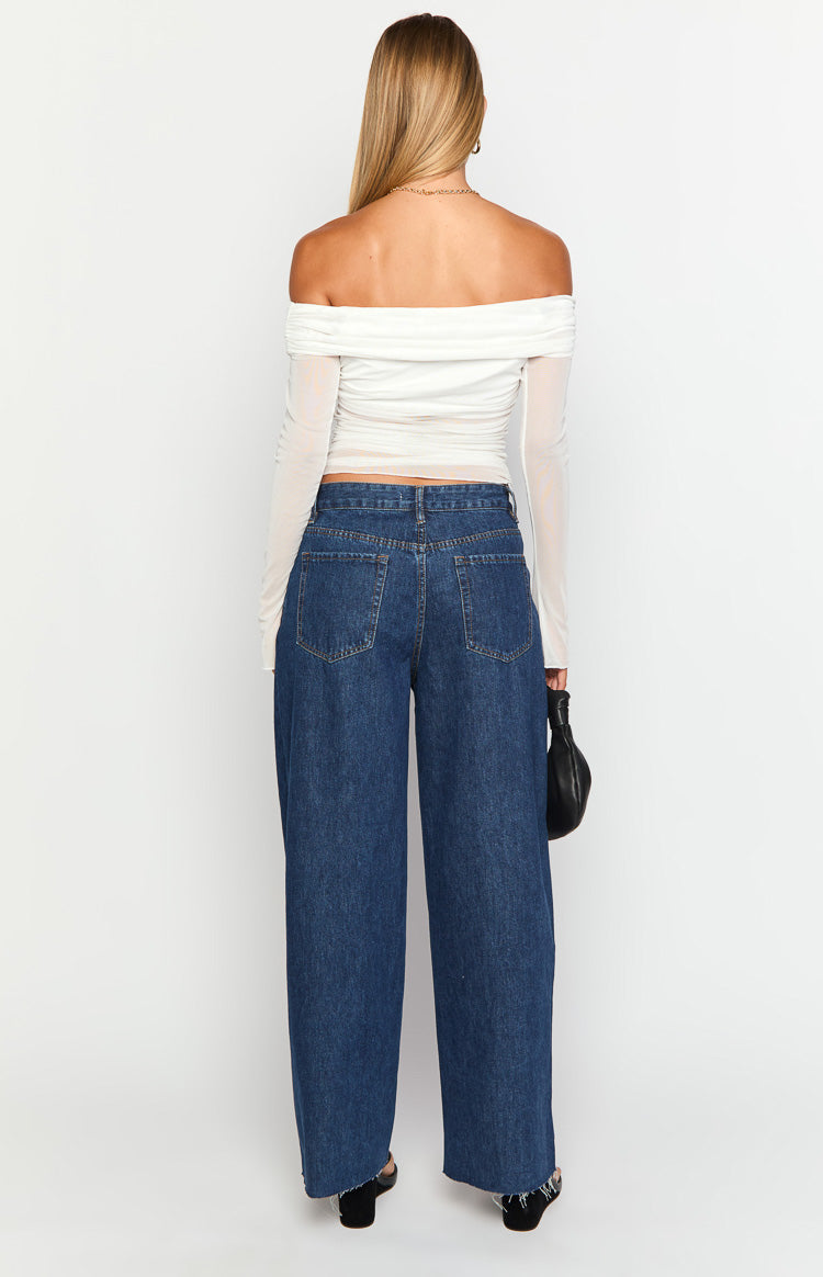 She's Yours Dark Wash Denim Wide Leg Boyfriend Jeans Image