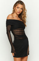 Sky Black Mesh Off Shoulder Top